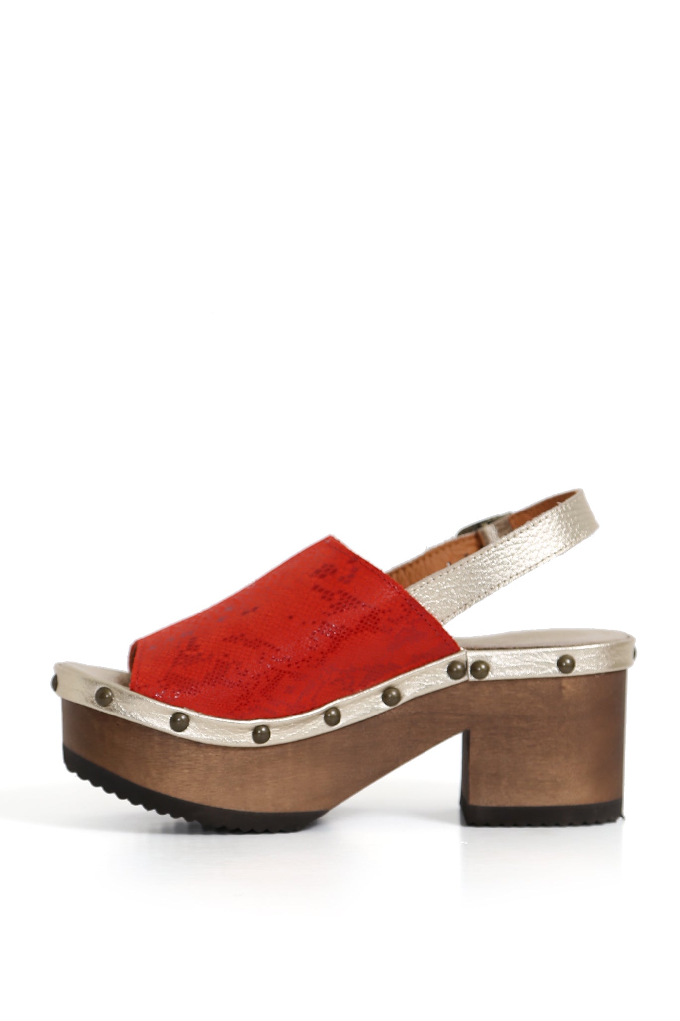 Zueco BUA Escarlata DFO43 Cherry de cuero rojo cereza con planta BUA 8 cm, zuecos de mujer para vestir.