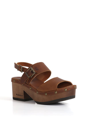 Etiopía tostado Kebba en cuero con 8 cm de altura y plantilla de cuero, Kebba Clogs