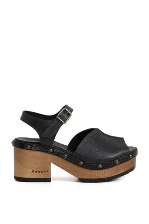 Zuecos Kebba oferta reptil negros con hebilla metálica