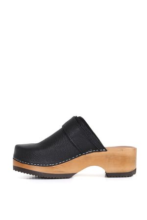 Zuecos mujer negros Cloc Lea Roma de cuero y planta 5 cm, zuecos de mujer para vestir