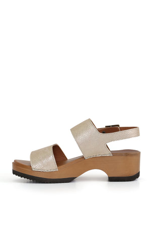 Longavi cobra níquel Kebba Clogs, zuecos artesanales con planta anatómica CLOC de 5 cm en madera tepa