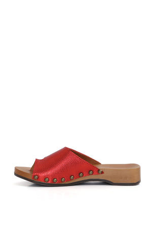 Zuecos de mujer para vestir Damian color rojo con cuero floater y planta anatómica