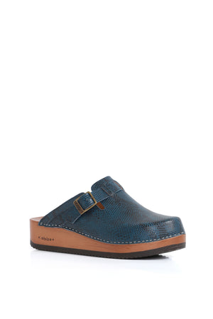 Zuecos mujer Kebba Cascabel azul con diseño artesanal y altura de 5 cm, Kebba Clogs