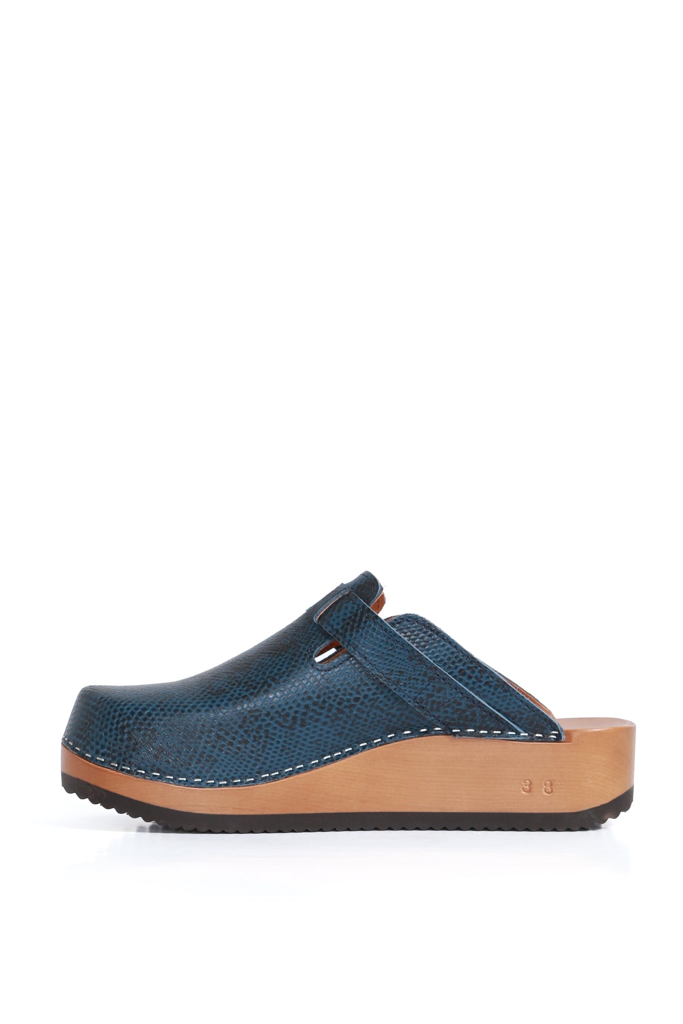 Zuecos mujer Riemen Cascabel azul con diseño liso y planta anatómica, zuecos de mujer para vestir