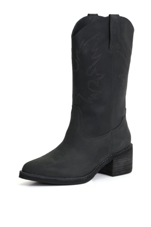 Zapatos anatómicos Kebba Nicolasa Nacho West de mujer en cuero negro opaco con planta Nicolasa y taco 5 cm, vista superior fondo blanco