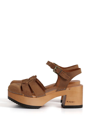 Sandalia Paula en cuero West brandy con planta Pájaro anatómica de 7,5 cm