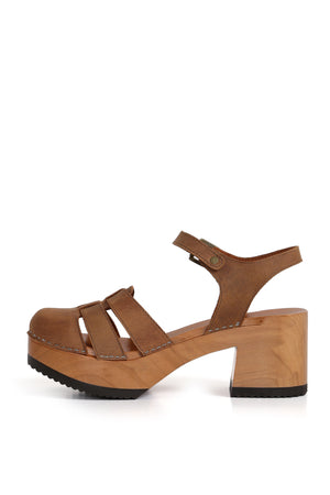 Zuecos de mujer para vestir Paula brandy en cuero West con planta anatómica