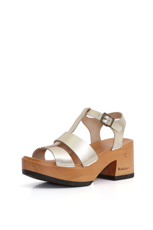 Sandalia alta Pingüino color níquel en cuero metal con planta anatómica Pájaro