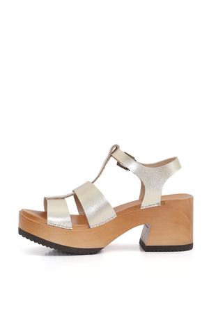 Zuecos de mujer para vestir Pingüino níquel en cuero metal con planta anatómica