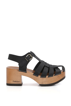 Zapatos anatómicos Kebba Purificación Texas Negro, sandalia artesanal de cuero vacuno negro, fondo blanco