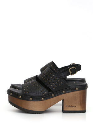 Sandalia Kebba Belén floater negro en cuero con planta BUA 8 cm, zuecos de mujer para vestir