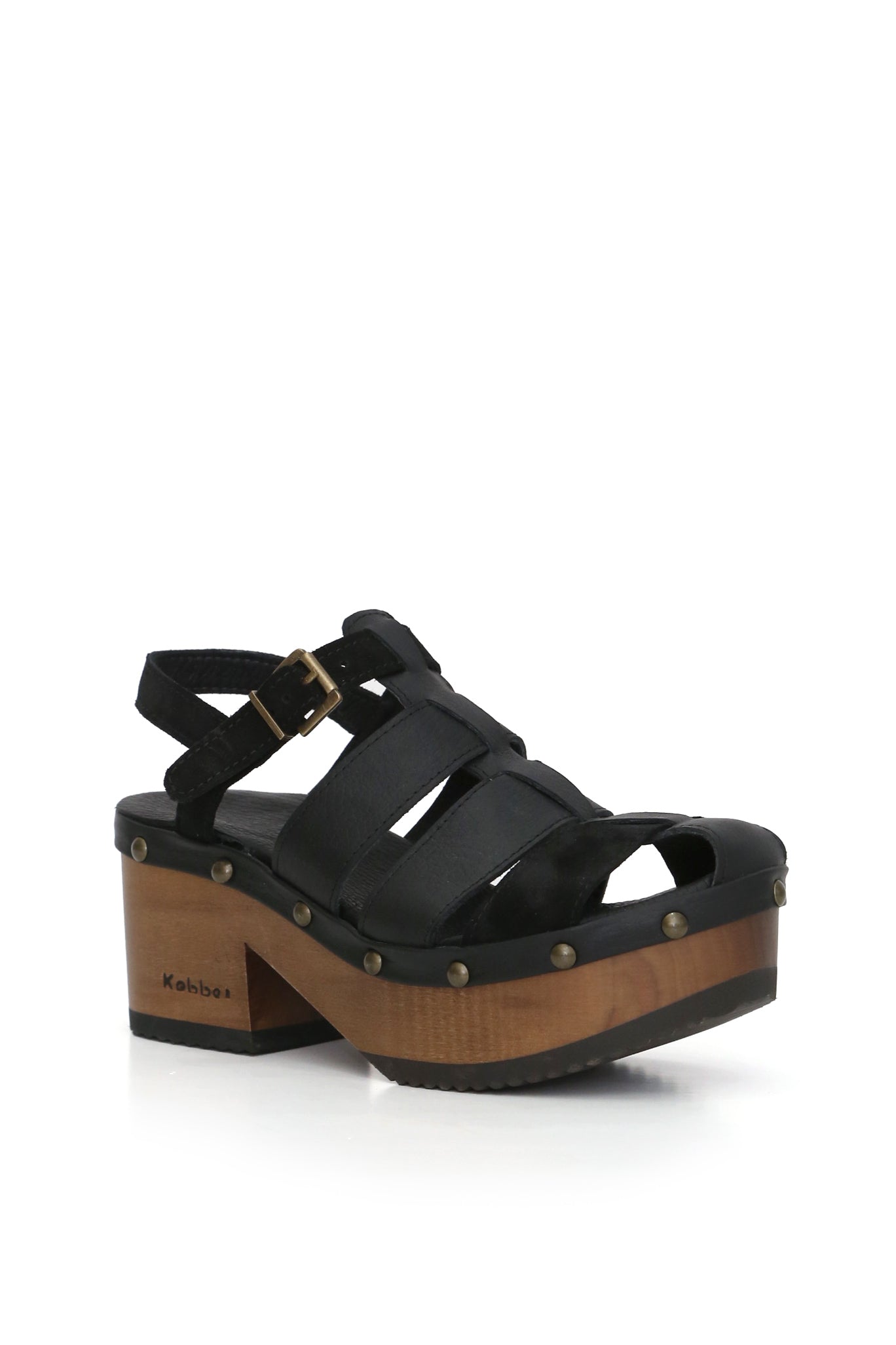 Bera negro en cuero Texas/Renobuk con planta alta de madera BUA, Kebba Clogs