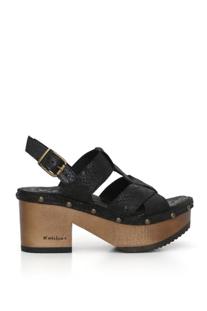 Sandalia de cuero negro Kebba Bimba con ajuste superior y 8 cm de altura, zuecos Kebba oferta