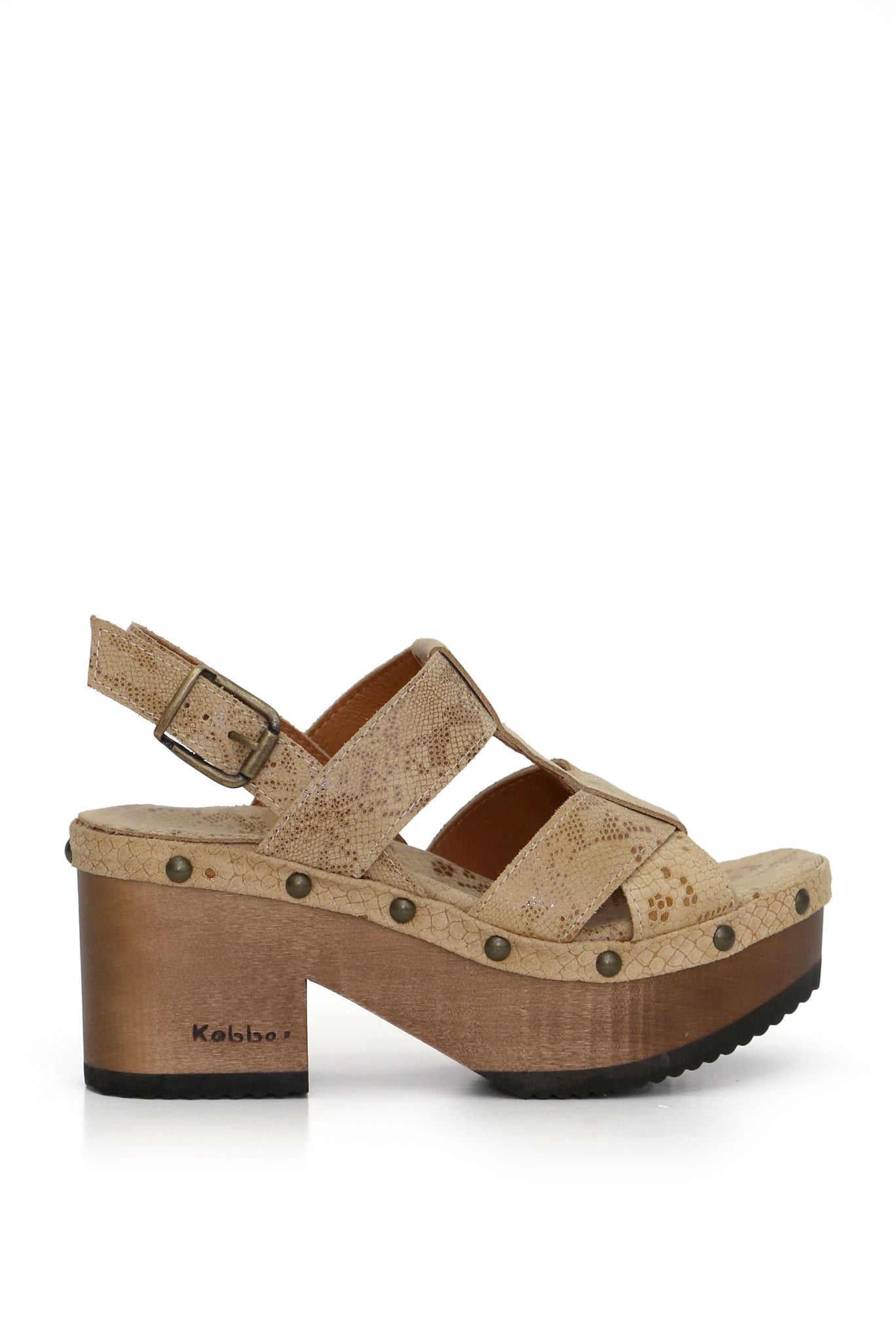 Sandalia Kebba Bimba cuero trigo con diseño artesanal y altura de 8 cm, zuecos Kebba oferta