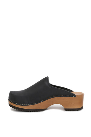 Zueco de mujer negro Kebba, cuero Everest y planta CLOC 5 cm
