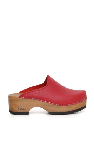 Zueco artesanal rojo Kebba Cloc Texas en cuero natural sin forro, zuecos Kebba oferta