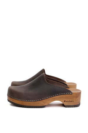 Zuecos de mujer para vestir Kebba Cloc West Chocolate cuero