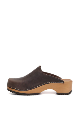 Zuecos de cuero artesanal Kebba Cloc West Chocolate