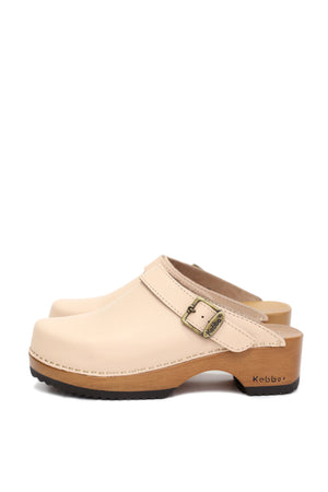 Zuecos mujer Cloc Traba Milano damasco en cuero liso rosado claro con planta 5 cm, zuecos de mujer para vestir