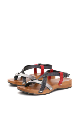 SANDALIA MUJER - DK GREY COBRA NEGRO ROJO