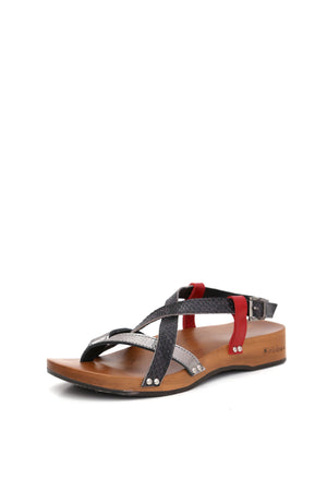 SANDALIA MUJER - DK GREY COBRA NEGRO ROJO