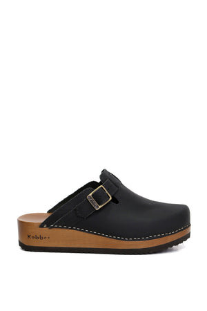 Zueco artesanal negro en cuero náutico lustrable Kebba Riemen, zuecos Kebba oferta