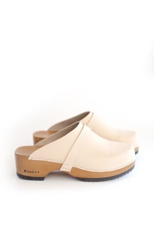 Zueco artesanal Cloc Milano damasco en cuero liso con traba de estabilidad, zuecos Kebba oferta