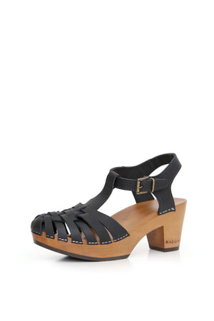 Sandalia alta Lupus color negro en cuero Texas con capellada al corte