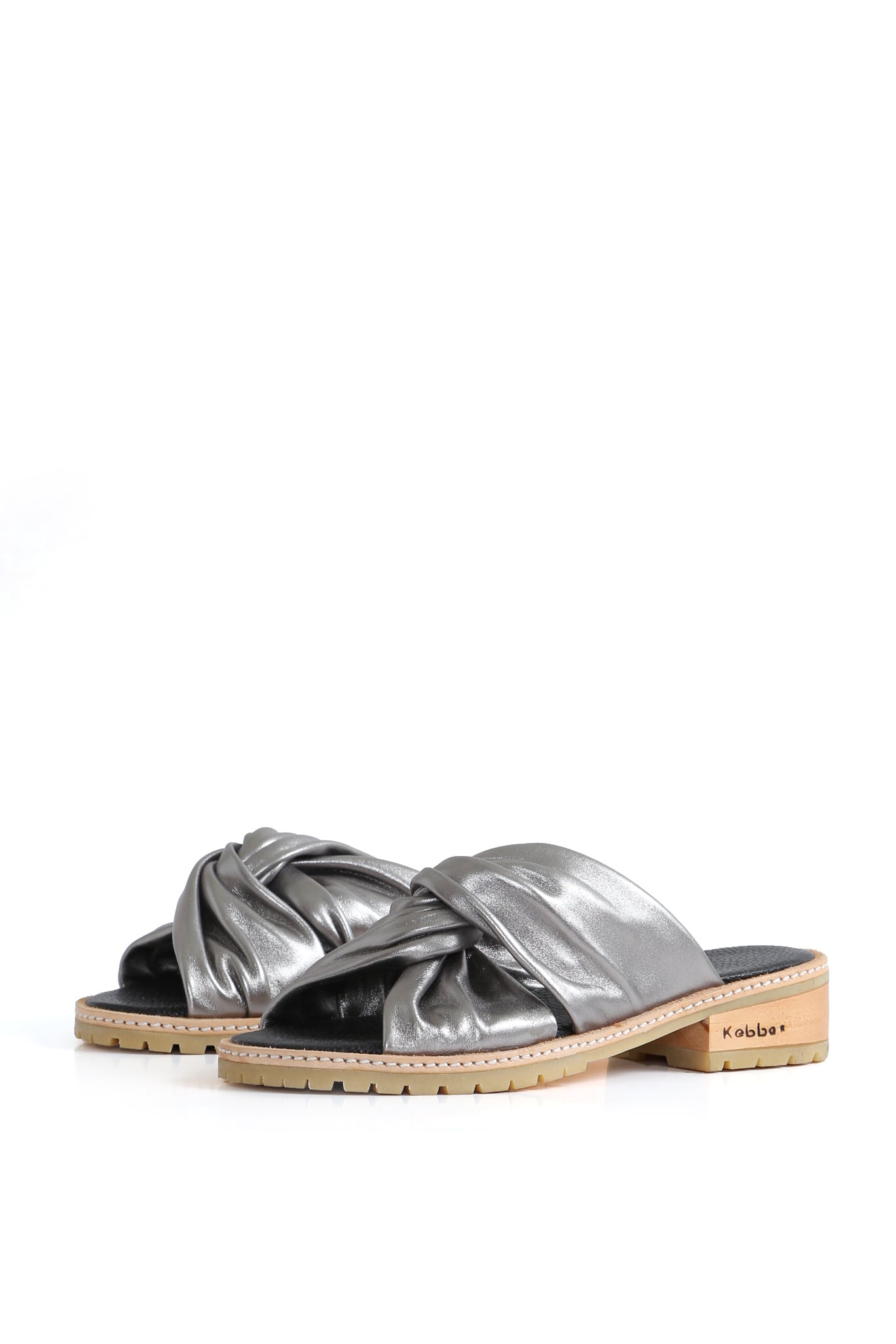 Sandalia de cuero napa peltre Kebba con planta Aires 4 cm, zuecos de mujer para vestir