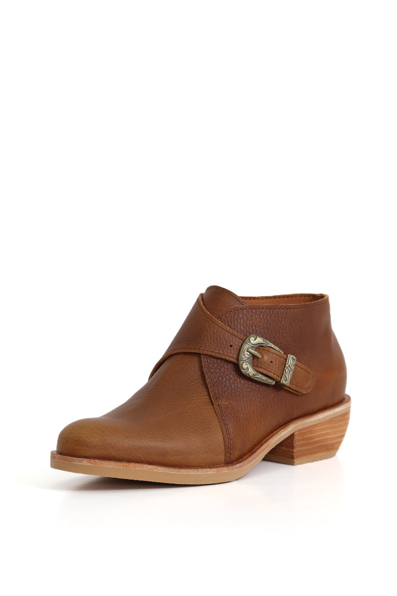 Botín tostado en cuero Texas con hebilla lateral y suela baja artesanal Kebba