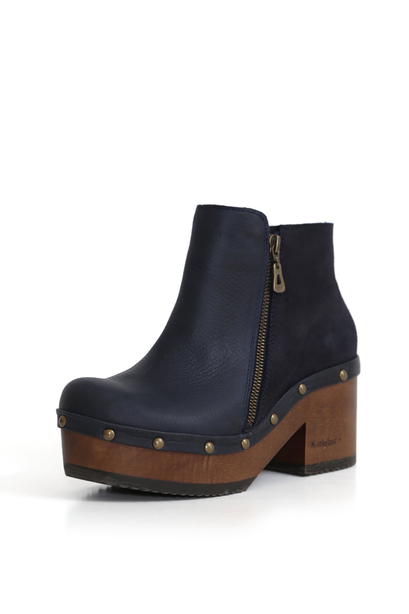 Botín mujer BUA Baldomero azul con plataforma de madera natural Kebba.