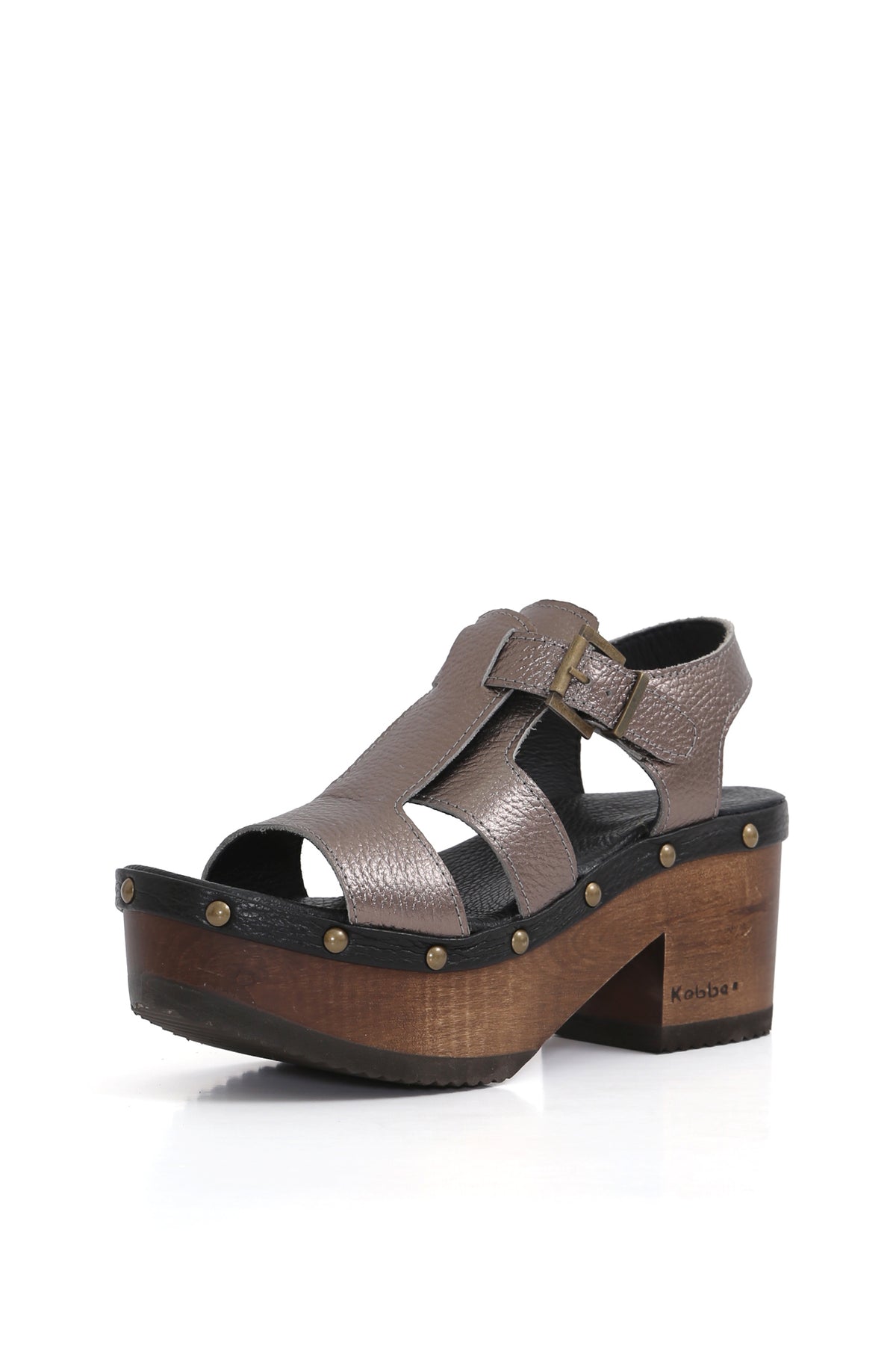 Sandalia artesanal Bali Floater peltre y negro con diseño anatómico, zapatos anatómicos
