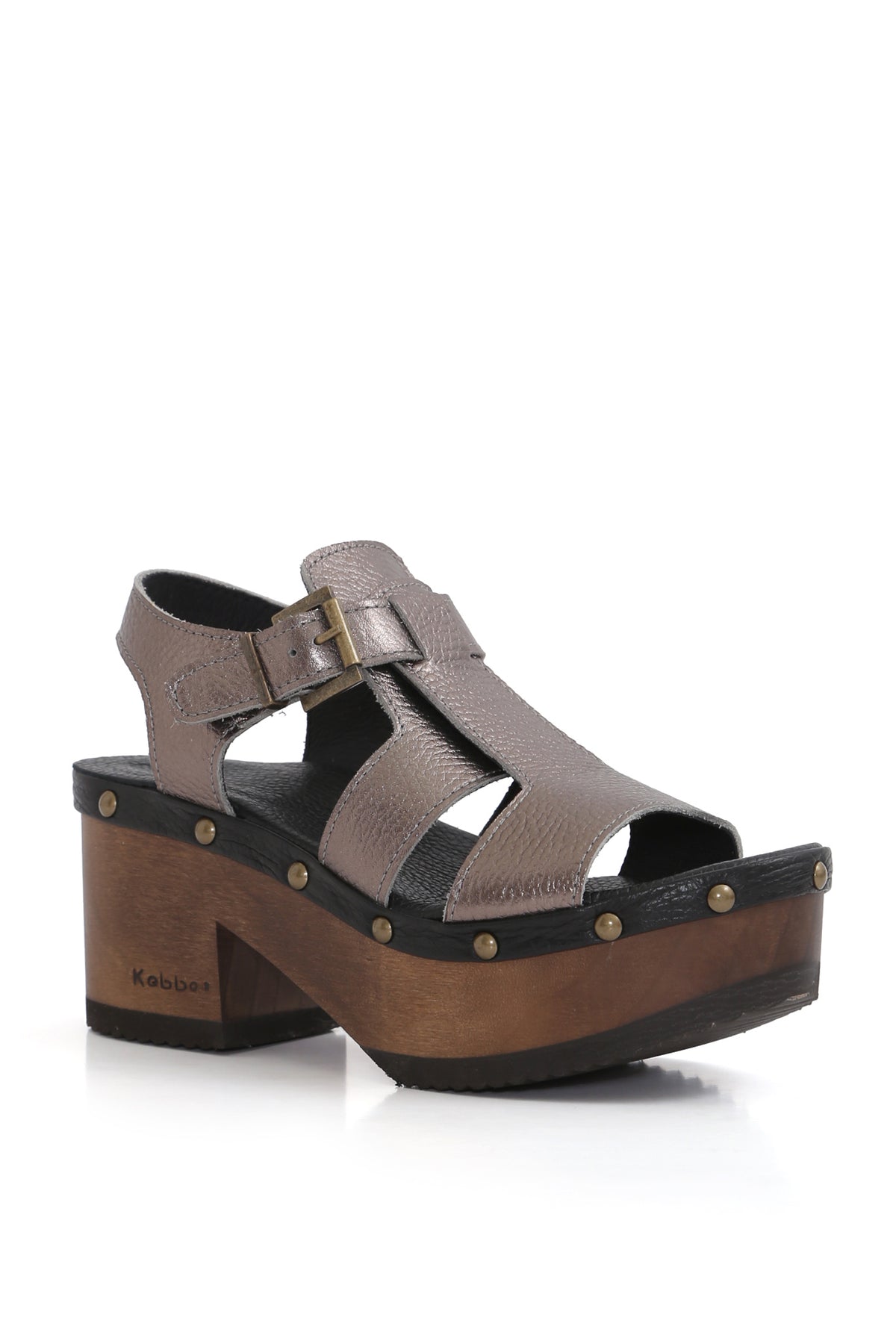 Sandalia Bali tipo zueco en cuero floater con planta de madera 8 cm, Kebba Clogs