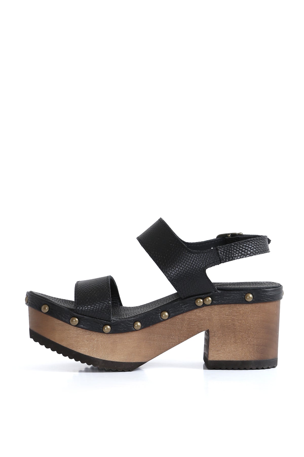 Sandalia artesanal Bua Bélgica caimán negro con ajuste anatómico, zuecos de mujer para vestir