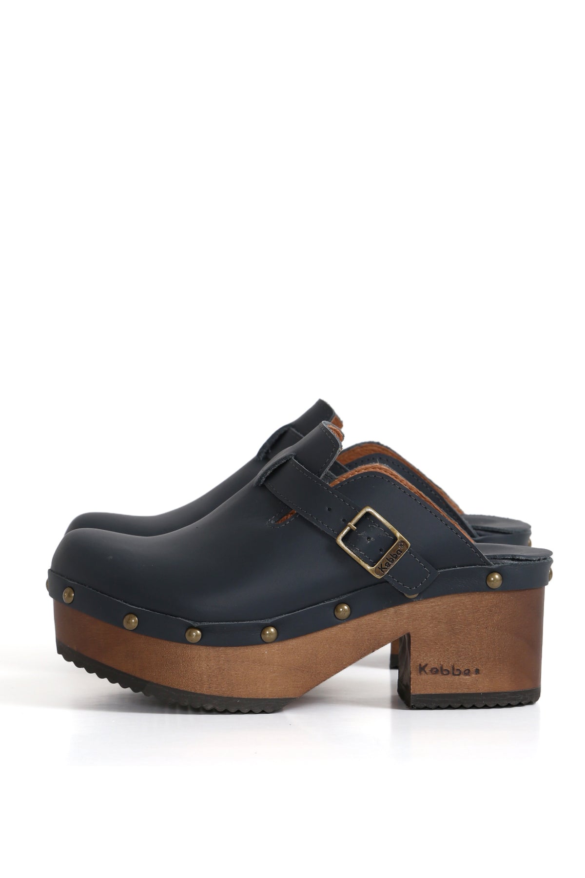 Zueco Benjamina cuero náutico azul con planta BUA 8 cm de tepa, zuecos de mujer para vestir