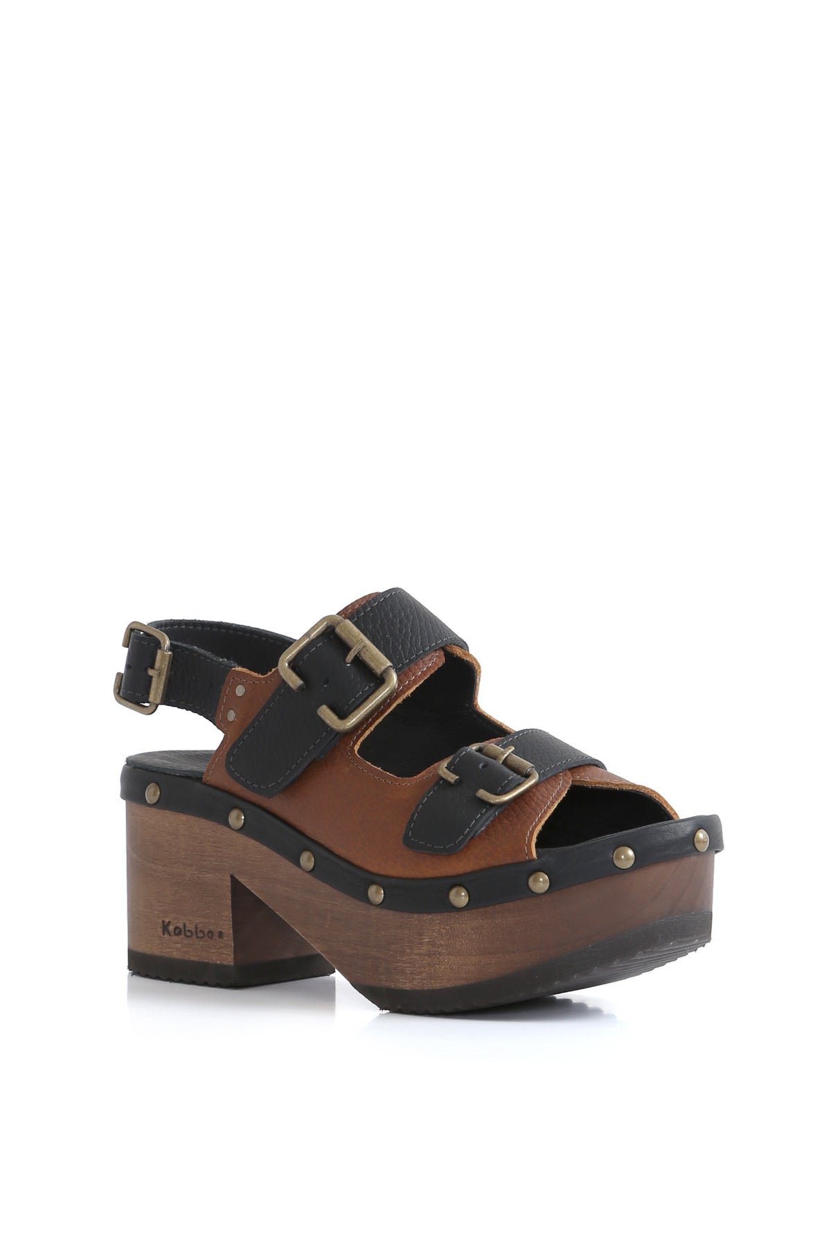 Bua Berlín tostado en cuero graneado con 8 cm de altura y ajuste al tobillo, Kebba Clogs