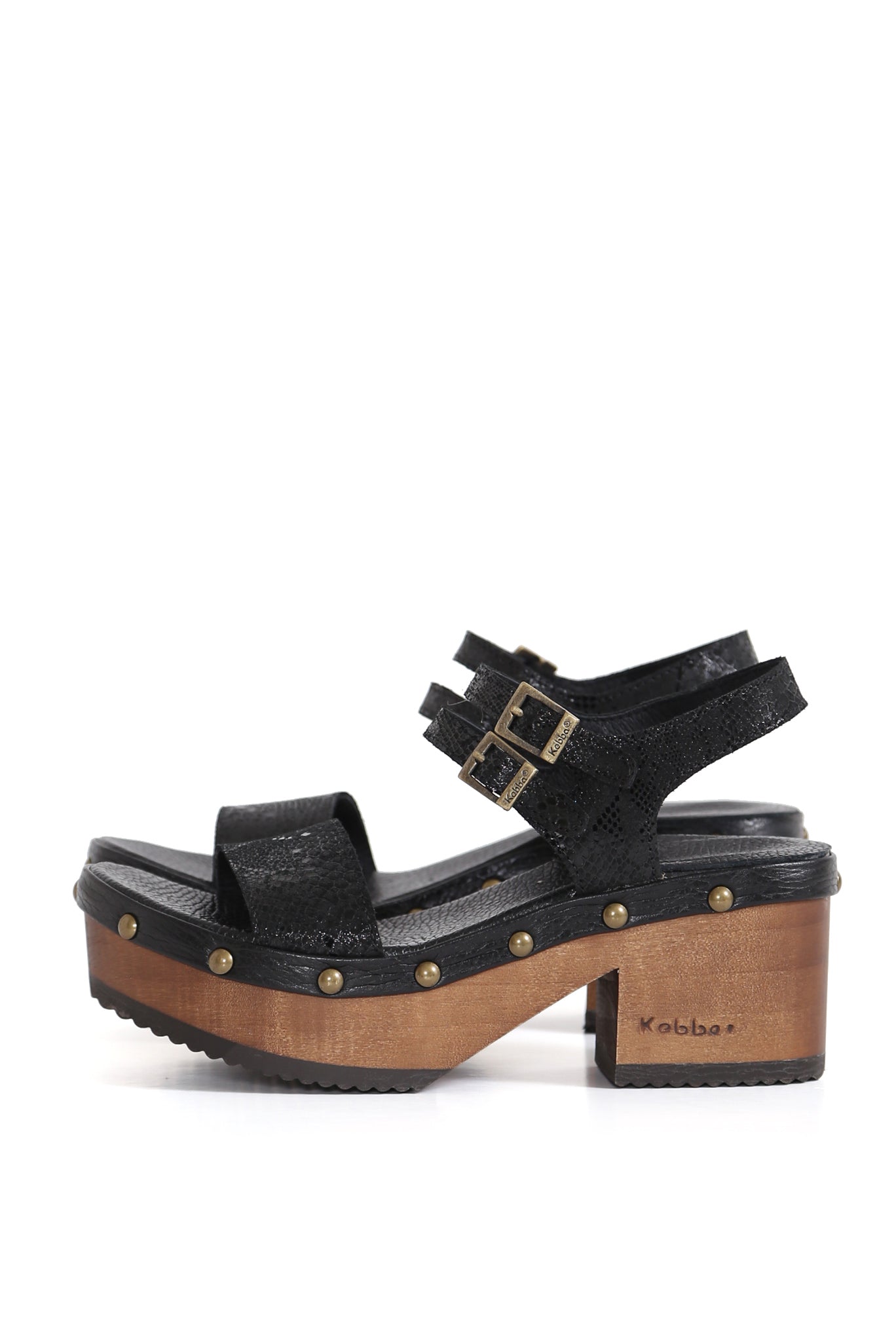 Sandalia Bonita DFO negro con destellos brillantes y planta BUA 8 cm, zuecos de mujer para vestir