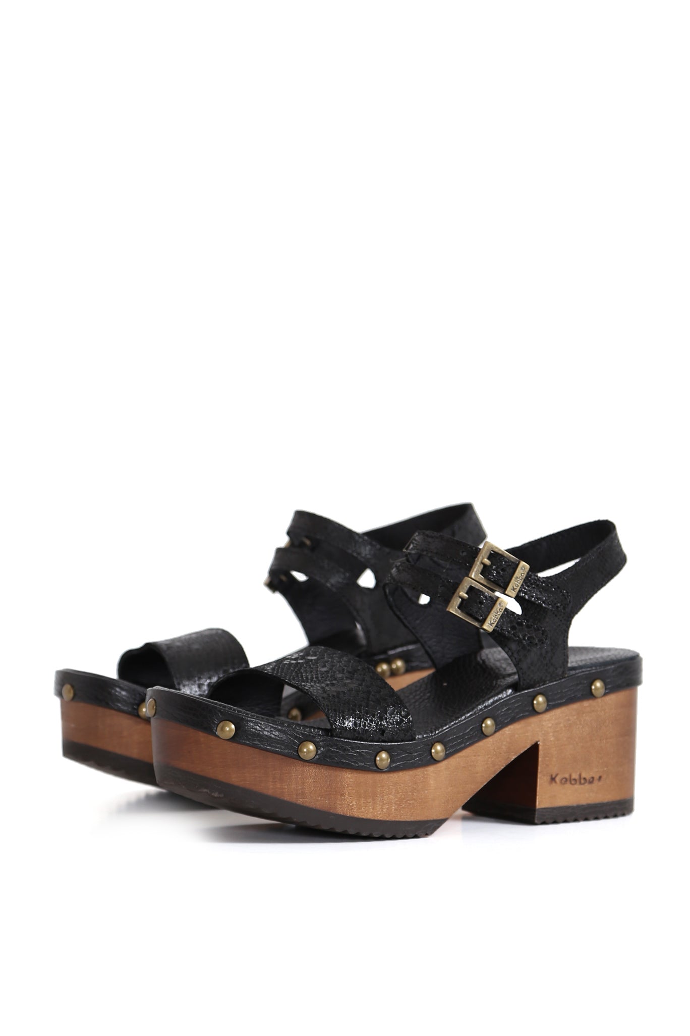 Sandalia Bonita DFO negro con destellos brillantes y planta BUA 8 cm, zuecos de mujer para vestir