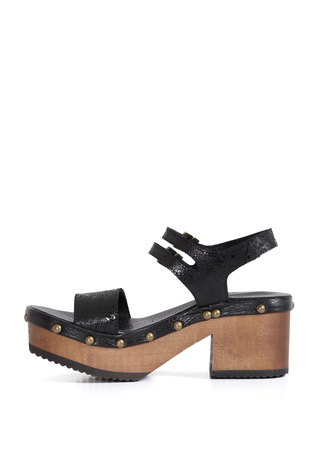 Bua Bonita DFO negro con destellos brillantes y plantilla de cuero, zuecos de mujer para vestir