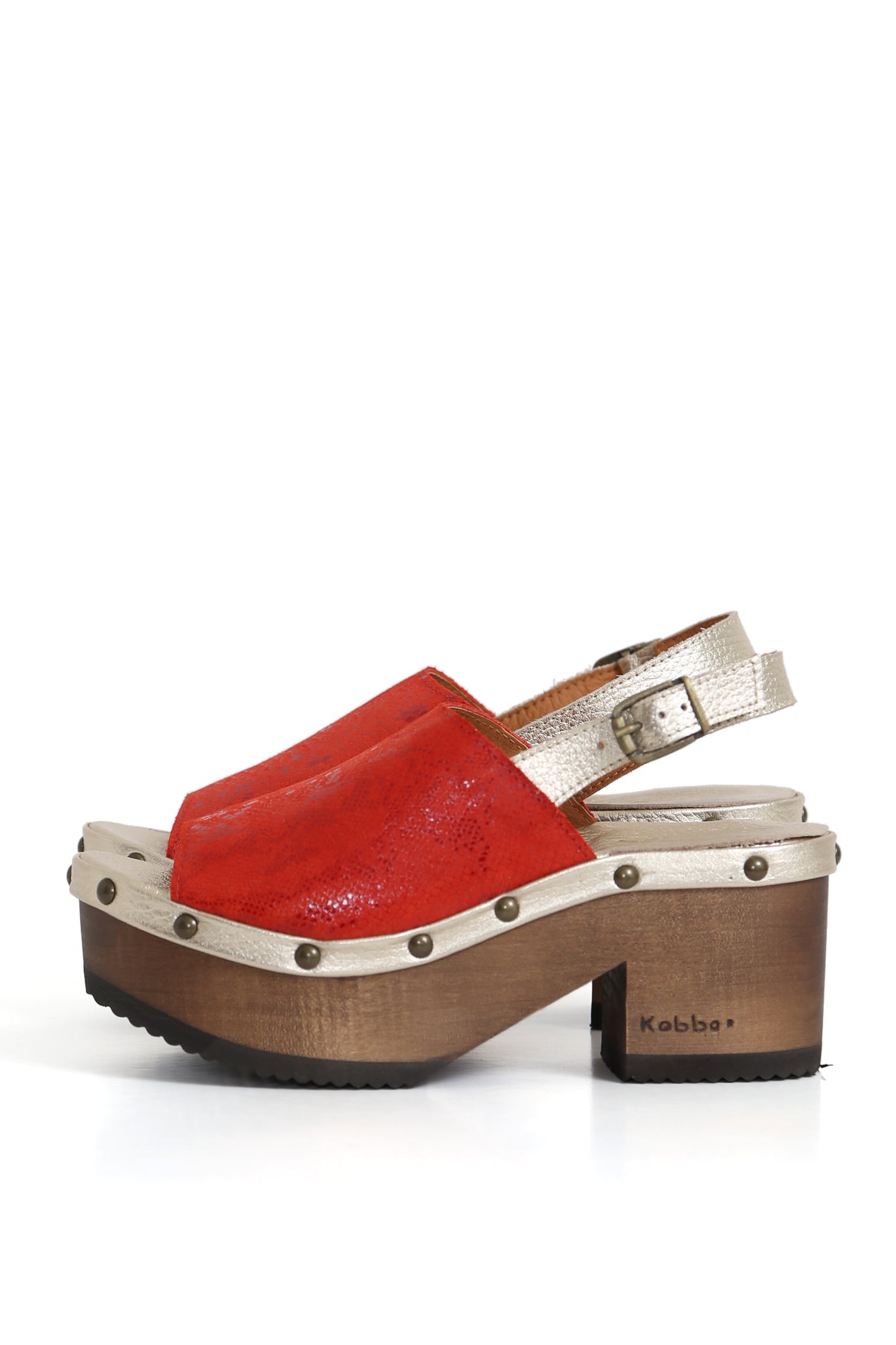 Zueco BUA Escarlata DFO43 Cherry de cuero rojo cereza con planta BUA 8 cm, zuecos de mujer para vestir.
