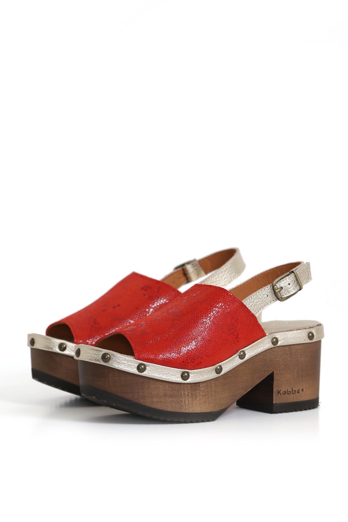 BUA Escarlata DFO43 Cherry cuero rojo cereza con planta 8 cm de madera, zuecos Kebba oferta.