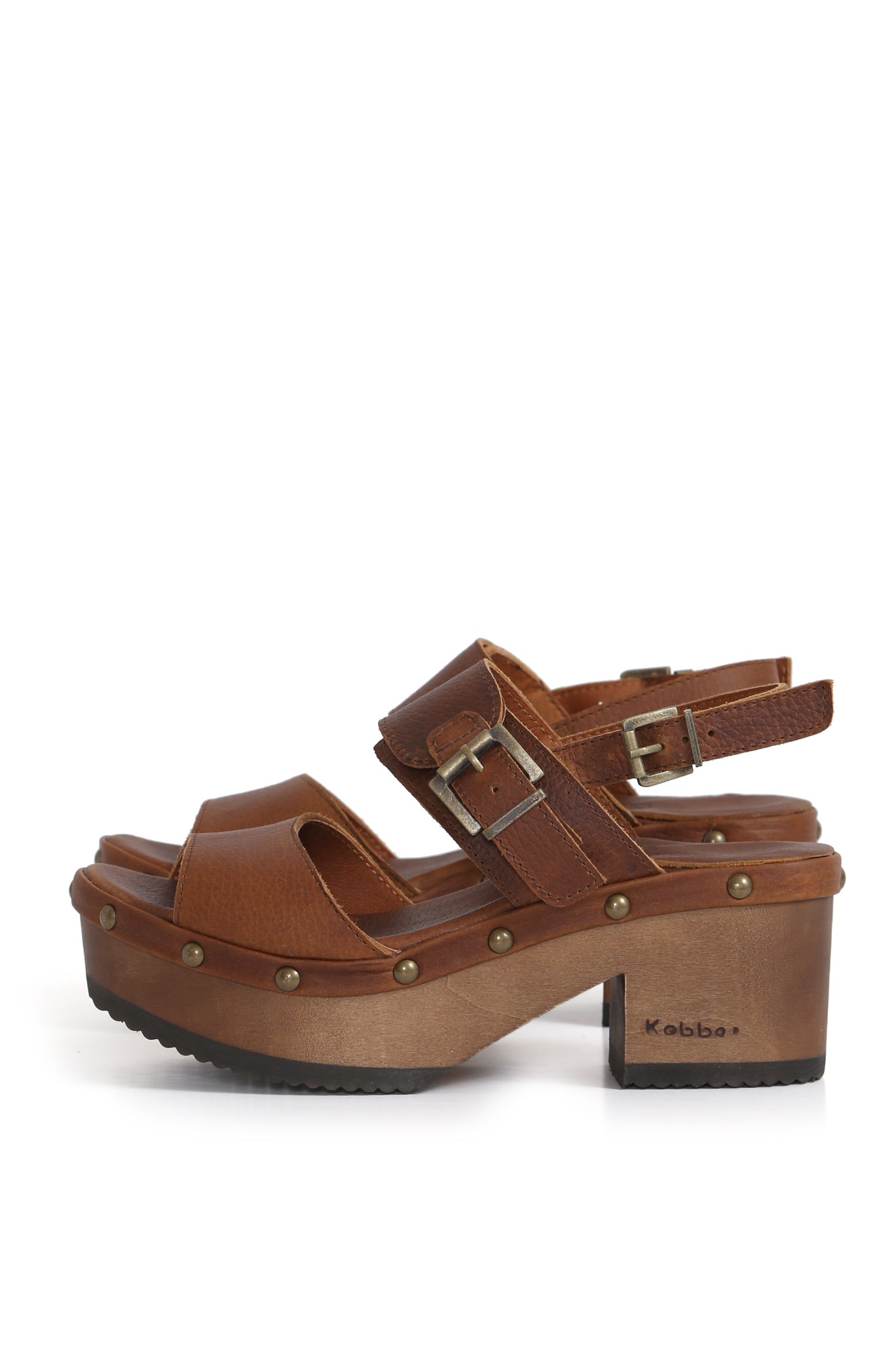 Sandalia Etiopía en cuero Texas tostado con planta BUA 8 cm, zuecos de mujer para vestir