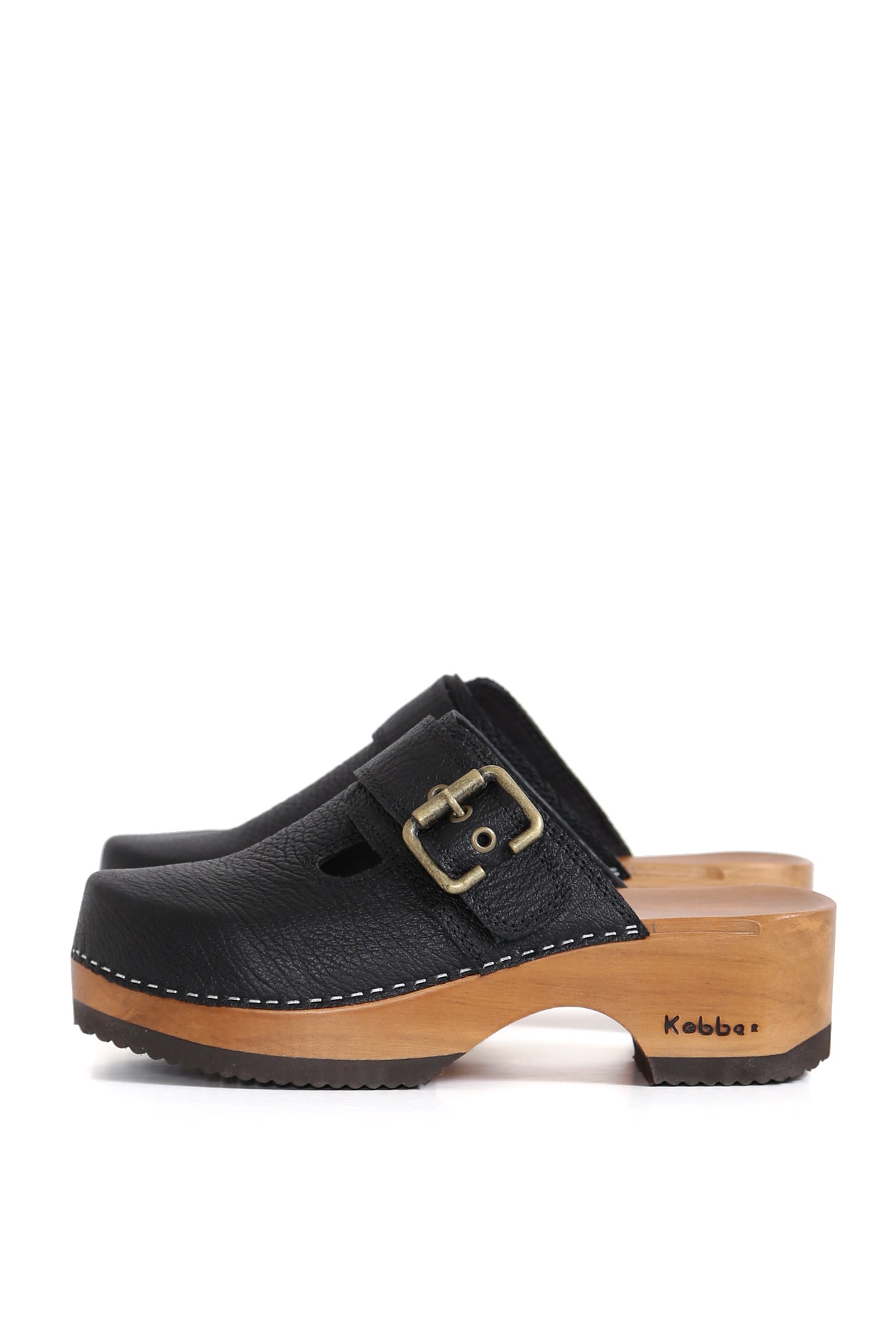 Zueco Cloc Lea negro en cuero Roma con planta anatómica 5 cm, zuecos de mujer para vestir