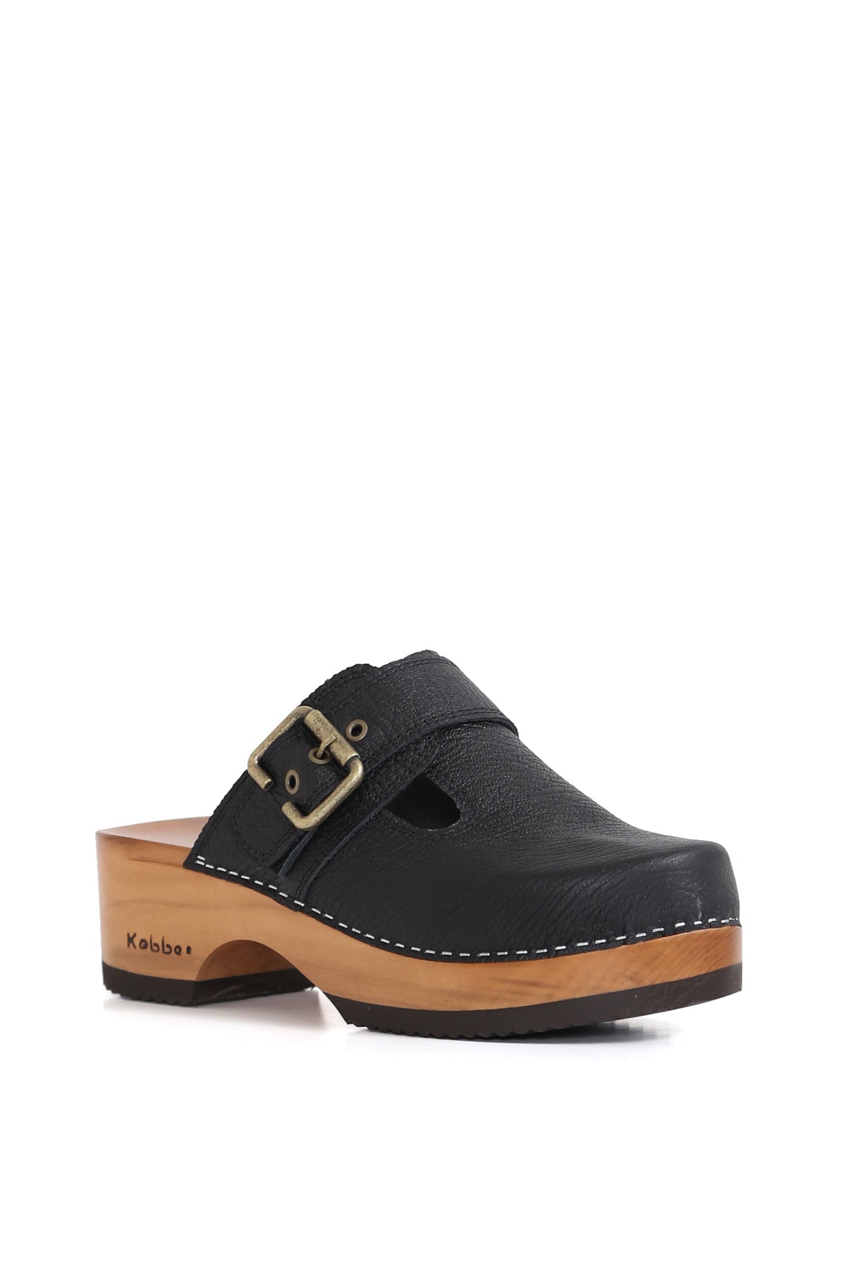 Zueco Kebba Lea negro en cuero Roma con planta anatómica CLOC, Kebba Clogs