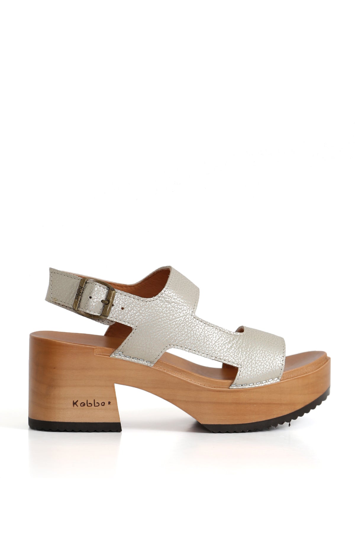 Piera Humo en planta Pájaro 8 cm, cuero graneado y hebilla; par en 3/4, fondo blanco, zuecos de mujer para vestir