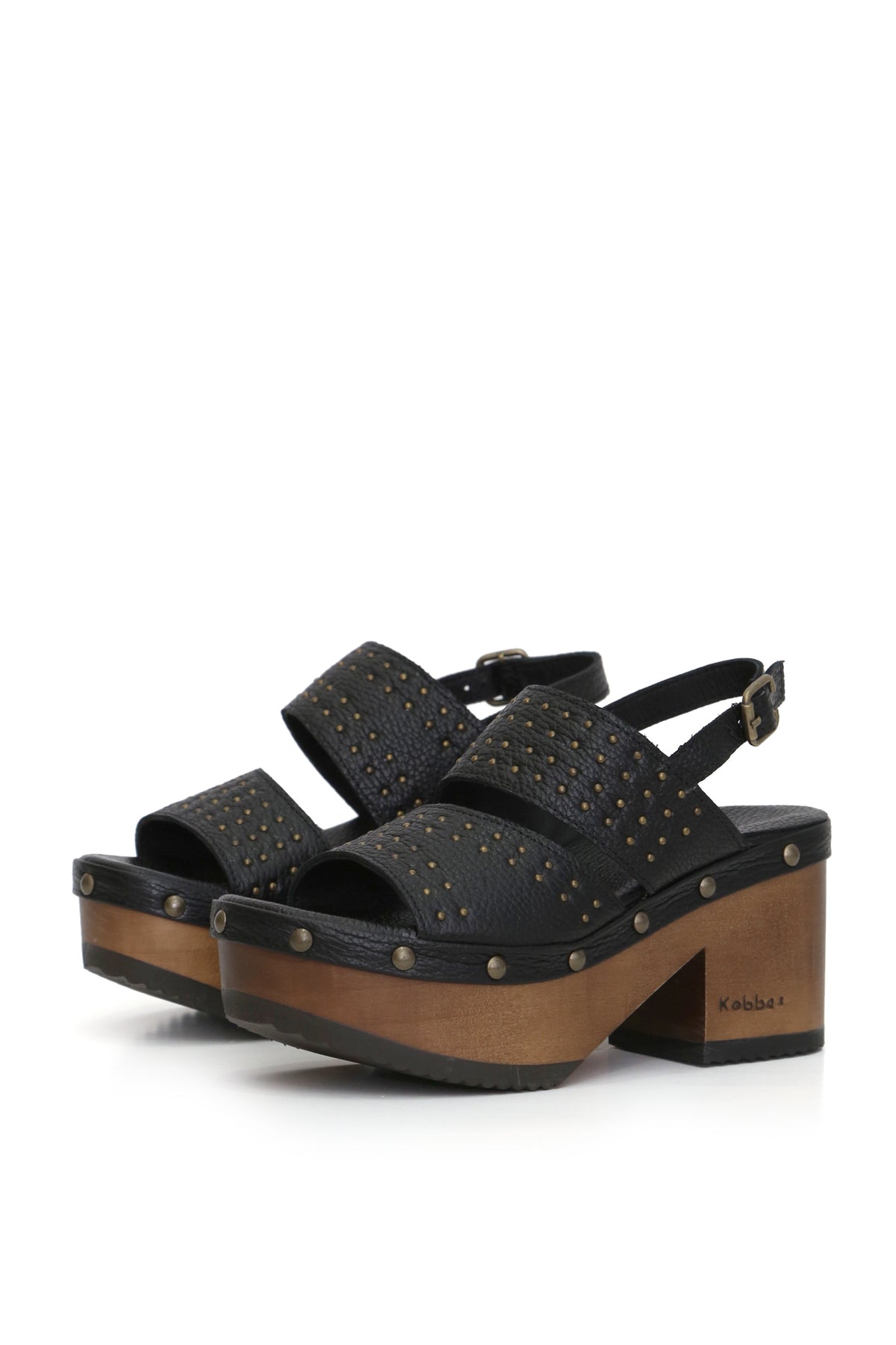 Bua Belén negro en cuero floater con diseño artesanal y taco anatómico, zuecos artesanales