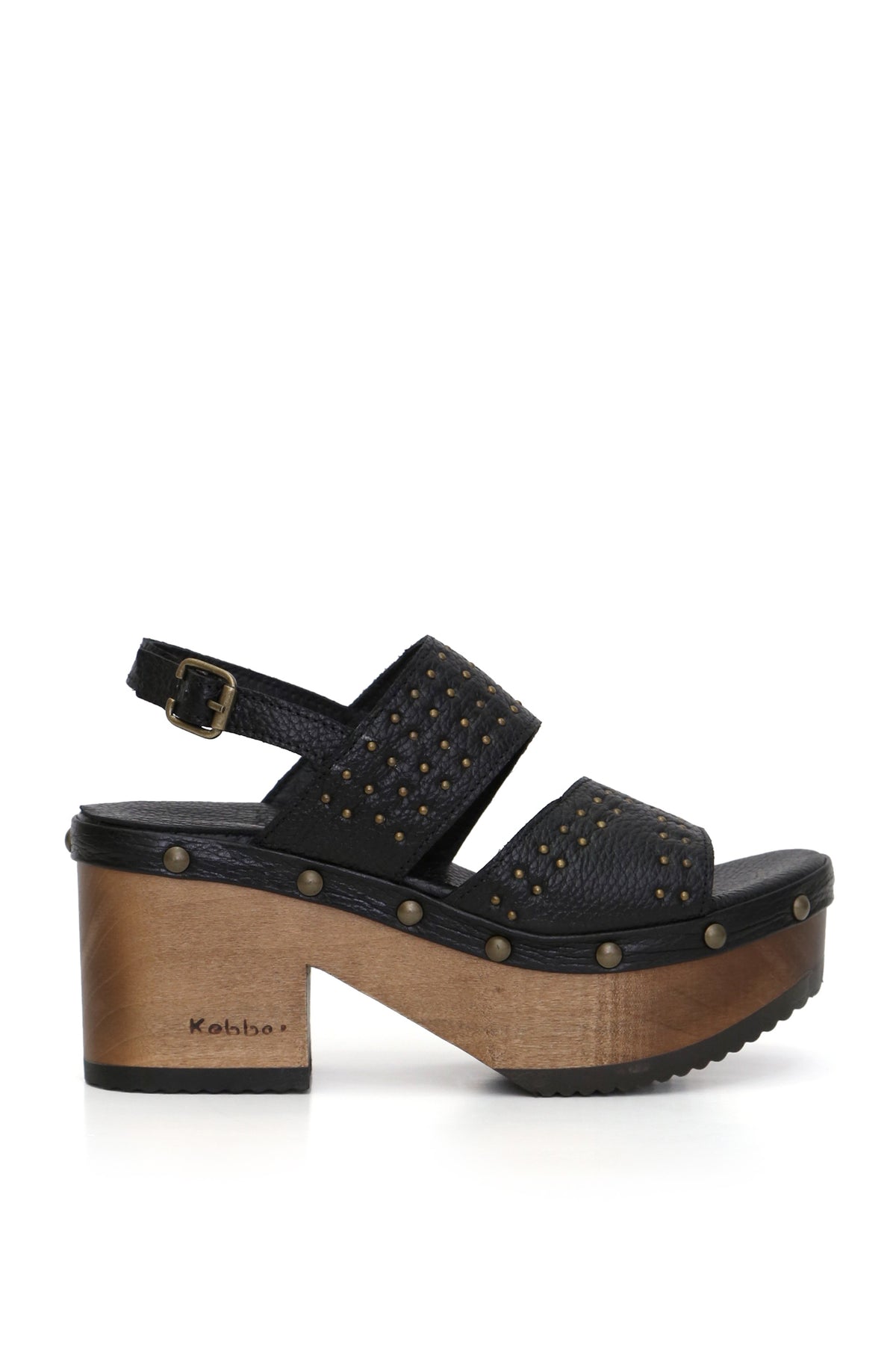 Sandalia Kebba Belén en cuero negro con capellada y forro de cuero, zuecos Kebba oferta