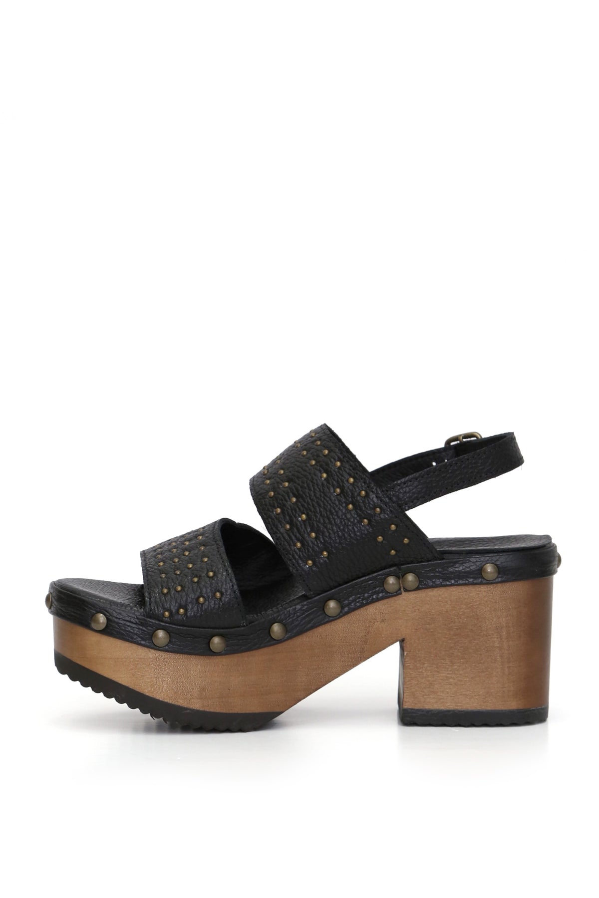 Sandalia Bua Belén negro con planta anatómica de madera 8 cm, zuecos de mujer para vestir