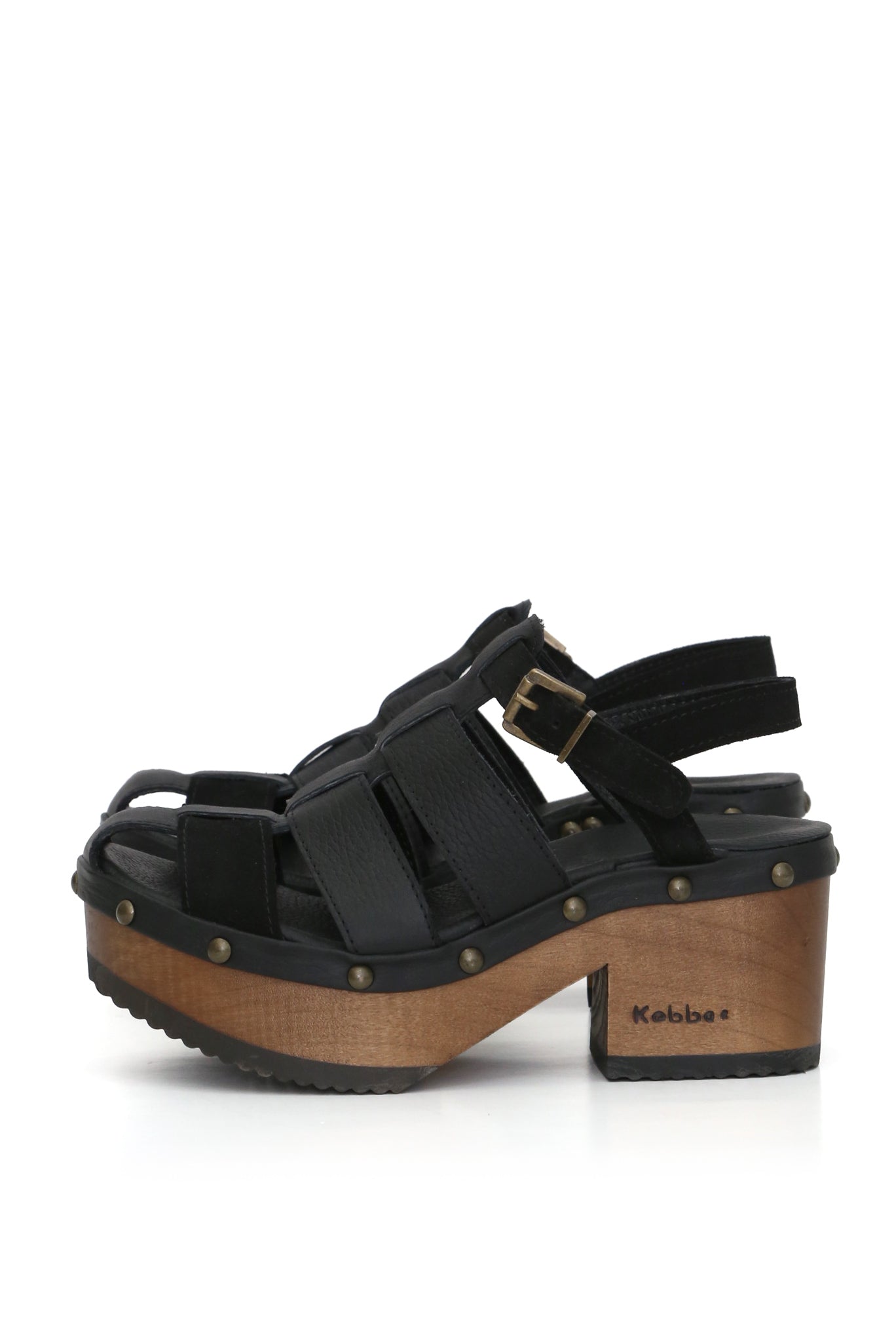 Sandalia de cuero negro Bua Bera con planta BUA 8 cm anatómica, zuecos de mujer para vestir