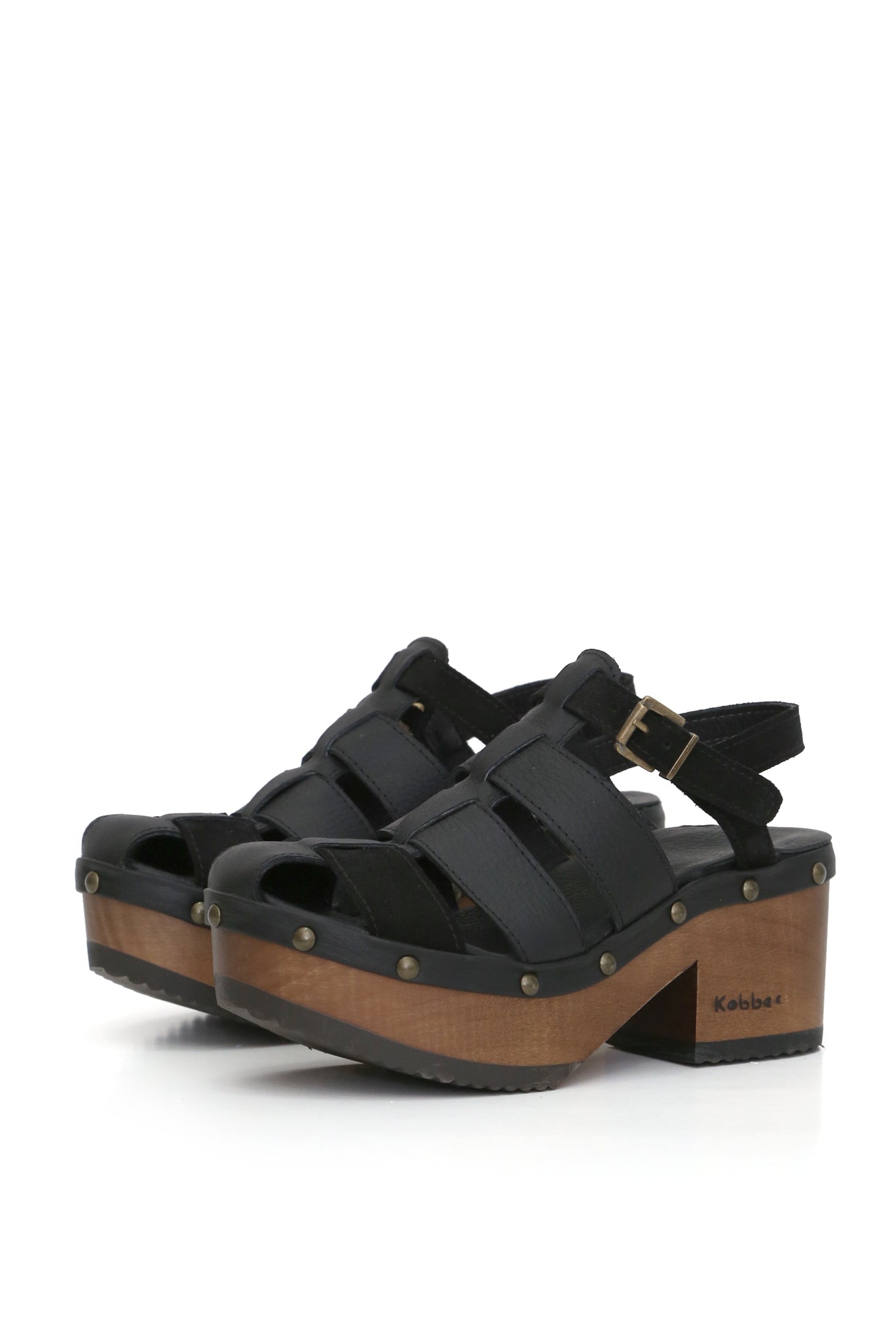 Sandalia de cuero negro Bua Bera con planta BUA 8 cm anatómica, zuecos de mujer para vestir